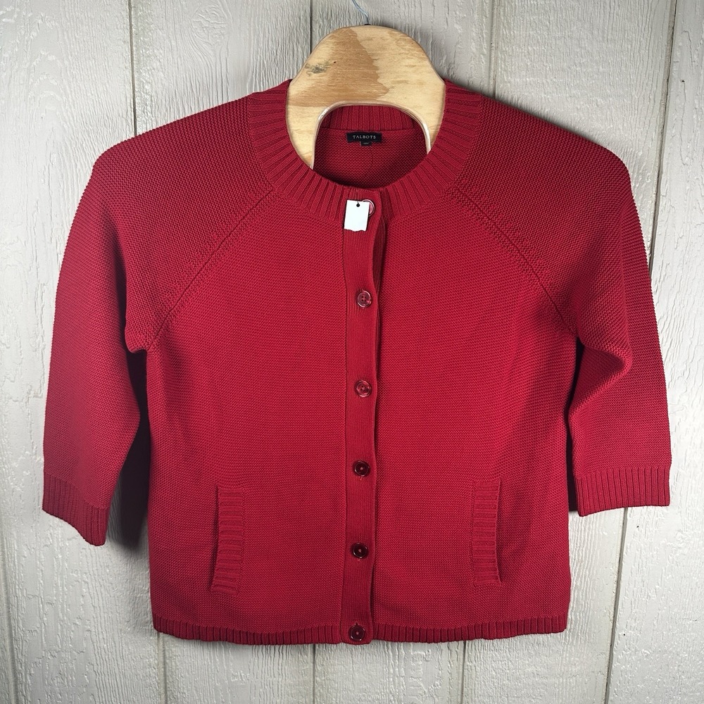 NEW Talbots Cardigan Sweater Womens Size XL Red 100% Cotton Button Front Holiday